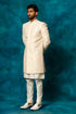 VASTRAMAY Men's Beige Imported Jacquard Indo With Kurta Pyjama Set